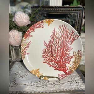 Melamine white red coral dinner plate coastal dining